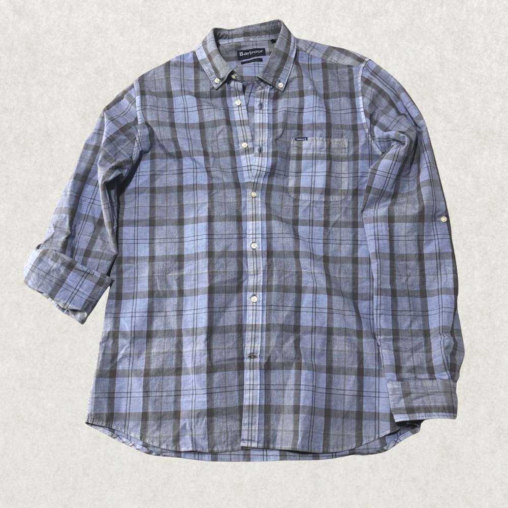 Vintage Barbour Plaid Button-Down Shirt – Men’s Size M